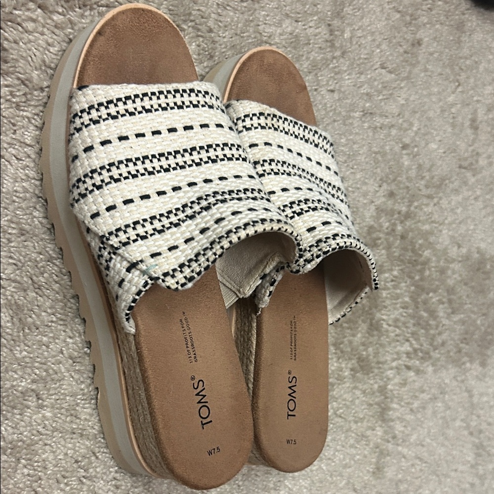 TOMS Women's Black and White Striped Sandals